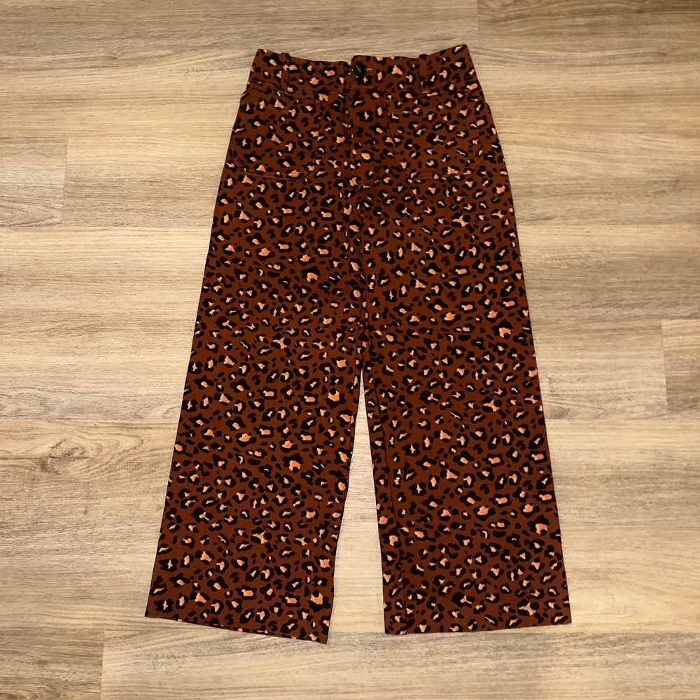 Maeve The Colette Leopard Print Wide Leg Pants Brown Animal Size 27 High Rise